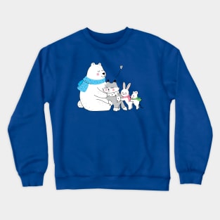 Winter polar bear hugging littles animals Crewneck Sweatshirt